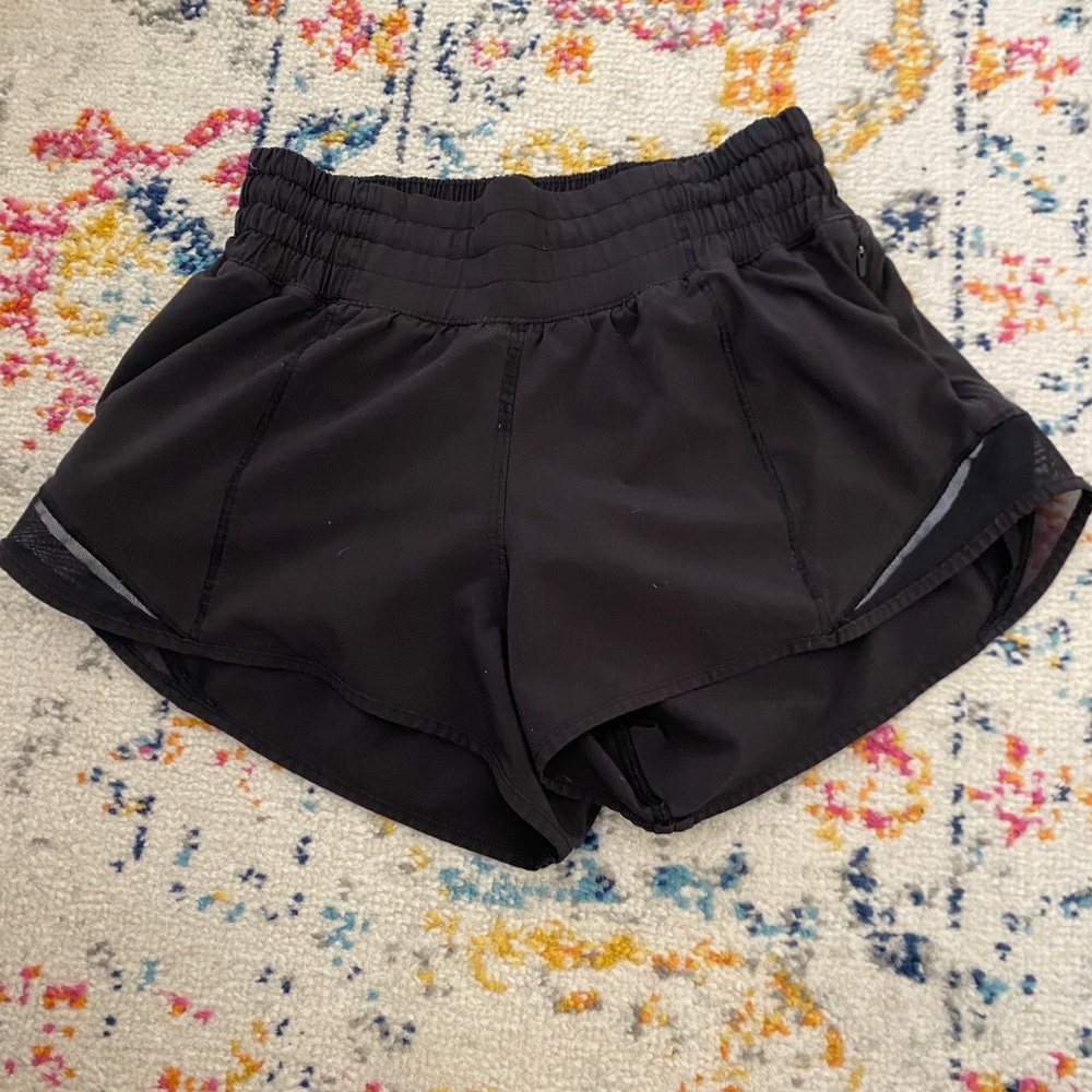 Black hotty hot lululemon shorts. High wasted size 0.